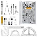 Nicpro 22 PCS Compass Geometry Tools with Case, Drafting Tools Geometry Set with Swing Arm Protractor, Rulers, Metal Compass, Divider, Square Set, Pencil, Drawing Supplies for Kids Student School Math