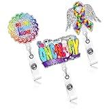 Eersida 3 Pieces Oncology Nurse Badge Holder Retractable Glitter ID Name Badge Holder Cancer Awareness Ribbon Oncology Gifts for Office Nurses Doctors Supplies