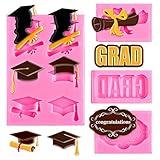 Whaline 4 Pack 2025 Graduation Fondant Molds Silicone Cap Diploma mould Congrats Grad Congratulations Candy Chocolate Mould for Party Soap Jelly Cake Cupcake Topper Decoration