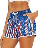 HQP USA Short Women American Flag Shorts Fourth of July Summer Board Shorts 4th of July Outfits Blue