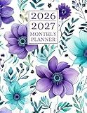 2026-2027 Monthly Planner: 2 Year Calendar 8.5 x 11 Large Size with Holiday Reminders | from JANUARY to DECEMBER 24 Month Organizer Schedule | Purple Flower
