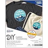 Avery Printable Heat Transfer Paper for Dark Fabrics, 8.5" x 11", Inkjet Printer Compatible, 5 Sheets of Iron On Transfer Paper, Great for Custom Shirts, Uniforms, Gifts, and More (3279)