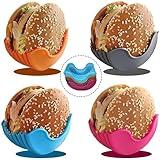 4 PCS Reusable Burger Holder Clip，Retractable Burger Fixed Box, Touch-Free Burger Clip, Retractable Adjustable Sandwich/Hamburger Holders for Burger Lovers The Aged, Food Grade Silicone