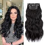 Black Hair Extensions, 20 Inches Soft Synthetic Curly Hair Extensions Clip ins (Color: Black)