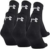Under Armour Adult Training Cotton Quarter Socks, Multipairs , Black (6-Pairs) , Large