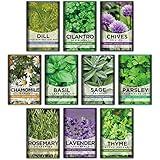 Meekear 10 Kit Non-GMO Growing into Thyme, Lavender, Chamomile, Dill, Chives, Cilantro, Rosemary, Basil, Parsley, Sage Indoor/Outdoor for Kitchen Windowsill Gardening Gift