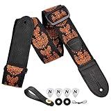 Nefelibata Guitar Strap,Double Full-Grain Leather Ends,Baroque Curly Grass Strap/FREE BONUS-4 Picks+Strap Locks+Strap Button,Gift For Bass,Electric&Acoustic Guitars(Golden Curly Grass