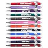 Actsun Funny Pens - 12 Pack Fine Point Smooth Writing Pens with Inspirational Tips, Black Ink, Touch Stylus Screens, Motivational Gift for Office & Desk Accessories