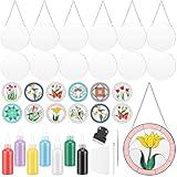 47 Pcs Stained Glass Painting Starter Kit Suncatcher Craft DIY Window Paint Art Including 7 Colors 12 Suncatchers 12 Patterns 12 Chains 4 Tool Set for DIY Project Spring Home Birthday Party Activities