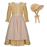 SOLOTIMES Kids Pioneer Prairie Pilgrim Costume Dress Girls Yellow Blue 1800s Village Floral Colonial Halloween Cosplay Outfit (110 (3-4 years), Yellow)