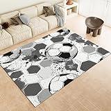 Area Rug Washable 6 x 9 ft Rugs, Football Hexagon Graffiti Art Print Flannel Rectangle Carpet for Living Bedroom Studio, Sporty Edge Durable Home Decor Non-Slip Indoor Area Rugs
