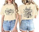 Magical Shirt for Women Wizard Book Shop Shirts Magic School T-Shirt Bookish Graphic Tees Family Holiday Vacation Tops Beige