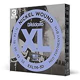 D'Addario Guitar Strings - XL Nickel Electric Guitar Strings - EXL116-3D - Perfect Intonation, Consistent Feel, Reliable Durability - For 6 String Guitars - 11-52 Medium Top/Heavy Bottom, 3-Pack