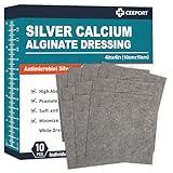Ceeport Ag Silver Calcium Alginate Wound Dressing Pads, 4''x4'' Patches, 10 Individual Pack, Soft Silver Dressings for Wound Care, Gentle Highly Absorbent Dressing, Non Stick Gauze Pads for Wounds