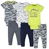 Onesies Brand Unisex Baby 3 Onesies 3 Pants Outfit Bundle Mix n Match Newborn to 12M, Grey Green Camo Dino, 6-9 Months