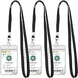 3 Pack Clear ID Badge Holder with Lanyard Black Lanyards with Vertical Waterproof ID Badge Holder for Office, School, Travel