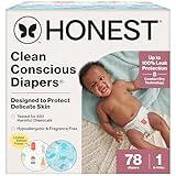The Honest Company Clean Conscious Diapers for Delicate Skin | Up to 100% Leakproof | Hypoallergenic, Fragrance Free | Summer '25 Limited Edition Prints | Club Box, Size 1 (8-14 lbs), 78 Count