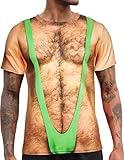 RAISEVERN Mens Muscle T-Shirt Fake Hairy Chest Funny Short Sleeve 3D Graphic Design Family Shirts Casual Cool Festival Crazy T Shirt Top Tees