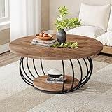 Tribesigns Round Coffee Table for Living Room, 39.4" Industrial Wooden 2-Tier Circle Accent Center Cocktail Table with Storage Shelf and Metal Frame, Rustic Brown & Black