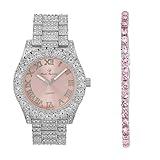 Charles Raymond Women's Pink Dial Luxury Crystal Diamonds Iced Out Watch, a True Testament to blinged-Out Beauty and Timeless Glamour - ST10327LA (ST10327LA-TB SLV Blush)