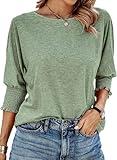 Dokotoo Womens Tops Summer 2025 Women Blouses Fall Outfits Long Sleeve Shirts for Women Women's Fashion Clothing Trendy Plus Size Tops Clothes 3/4 Length Sleeve Dressy Casual Business Tshirts Green