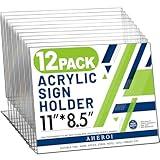 Aheroi 12Pcs Acrylic Sign Holder 8.5 x 11, Horizontal Clear Sign Holders 8.5 x 11, L-shape Acrylic Paper Holder, Plastic Sign Holder Paper Holder Display Stand for Menu Document Picture Frames