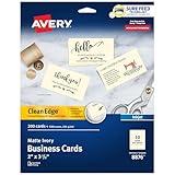 Avery Clean Edge Printable Business Cards with Sure Feed Technology, 2" x 3.5", Ivory, 200 Blank Cards for Inkjet Printers (08876)