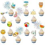 44Pcs Summer Beach Pool Cupcake Toppers Sun Flower Watermelon Water Gun Coconut Slippers Cupcake Picks Baby Shower Hawaii Beach Pool Theme Birthday Party Cake Decorations Supplies
