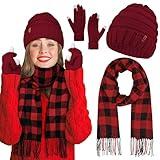 Aneco Winter Warm Knitted Scarf Beanie Hat and Gloves Set Men & Women's Soft Stretch Hat Scarf and Mitten Set