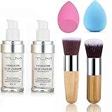 2pcs TLM Color Changing Foundation Liquid with 2 Brushes and 2 Cosmetics Sponge Flawless Full Coverage Natural Color Face Primer Base Makeup 30ml