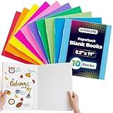 Hygloss Blank Books 8.5 x 11 Inches - 10 Pack – Assorted Colors Paperback for Drawing & Writing – Empty Books for Journaling, Sketching or Arts & Craft, White