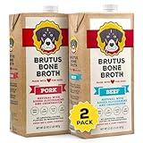 Brutus Broth for Dogs - All Natural Bone Broth for Dogs with Chondroitin Glucosamine Turmeric -Human Grade Dog Food Toppers - Beef and Pork Bundle