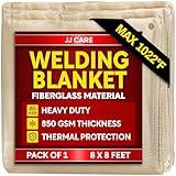 Welding Blanket - 8ft x 8ft, 850GSM Fiberglass Welding Blanket for Smokers with Brass Grommets, Heavy Duty Fireproof Welders Mat for Industrial, Smoker, Grill and Camping