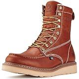SUREWAY Mens 8 in Wedge Moc Soft/Steel Toe Work Boots for Men,Full-Grain Leather,Industrial Construction Boots/Shoes for Women,Soft Toe Light BROWN,Size 10