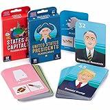 Social Studies Mastery Pack - States & Capitals and U.S. Presidents Flashcards with Educational Games - Basic USA Trivia for Kids, Ages 8 and Up - Memory, Studying, & Teaching Aids & Activities