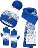 Winter Beanie Hat Scarf Gloves Set for Women, 3 PCS Warm Beanie with Pom Pom Long Knit Neck Scarf Touchscreen Gloves Fleece Lined Hat Winter Gifts for Cold Weather Birthday Christmas Gifts for Adult