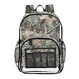 Glaphy Camo Forest Trees Leaves Clear Backpack PVC Transparent Backpack Lightweight Book Bags Capacity Clear Bag for Boys Girls