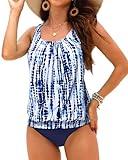 Yonique Blouson Tankini Swimsuits for Women Loose Fit Two Piece Bathing Suits Tie Dye and Navy Blue M