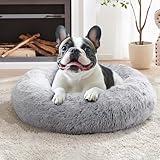 JOLLYVOGUE Calming Dog & Cat Bed for Small Dogs, Anti-Anxiety Donut Cuddler Cozy Soft Round Bed with Anti-Slip Bottom, Fluffy Faux Fur Plush Cushion Beds for Small Medium Dogs (20")