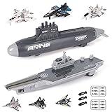 Crelloci Aircraft Carrier Military Naval Ship Toy Play Set with Small Scale Model Planes Fighter Jets, Battleship and Supply Ship for Kids Boy Girl Age 5+ Party Favors Gifts