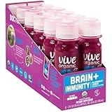 Vive Organic Brain + Immunity Blueberry Lemon Wellness Shot, 2 fl oz Bottle (Pack of 12)