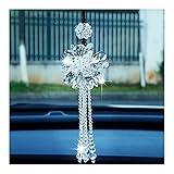 Car Rear View Mirror Pendant, Bling Crystal Hanging Ornament, Fashion Car Accessories, Auto Rear View Mirror Hanging Decoration, Lucky Crystal Flower Interior Home Decoration (White)