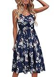 YATHON Casual Dresses for Women Sleeveless Cotton Summer Beach Dress A Line Spaghetti Strap Sundresses with Pockets (XL, YT090-Navy Floral 01)