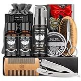 Isner Mile Beard Grooming Kit for Men: Trimming Sets with Beard Wash/Shampoo - Oil - Balm - Brush - Comb - Scissors & Storage Bag, Valentines Birthday Fathers Gifts for Dad Men Husband Boyfriend