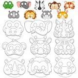 Lonfliness 36 Set Animal Coloring Mask Jungle Paper Arts Crafts Kids Color Your Own Wild Lion Blank DIY Mask Masquerade Birthday Party Dress-Up Decoration Favor School Classroom Activity Game Supplies