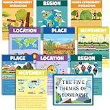Pajean 11 Pcs World Geography Posters 5 Themes of Geography Classroom Decorations Social Studies Posters Wall Decor Human Poster for Teacher K-12 Students Middle School Office Decor Supplies