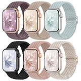 6 Pack Braided Stretchy Bands Compatible with Apple Watch Band 38mm 40mm 41mm 42mm 44mm 45mm 46mm 49mm Women Men, Adjustable Nylon Solo Loop Elastic Straps for iWatch Series 10 9 8 7 6 5 4 3 SE Ultra