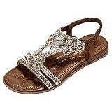 JEUROT Sandalias De Mujer De Vestir Elegantes Boho Summer Sandals for Women Floral Crystal Wedge Sandals Open Toe Slip On Beach Sandals Comfortable Walking Shoes (B-Brown, 6.5)