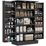 HOMCOM 41" Kitchen Pantry Storage Cabinet, Freestanding Kitchen Cabinet with 12 Door Shelves, Double Doors, 5-Tier Shelving and Adjustable Shelves, Black