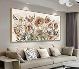 yearainn Rustic Floral Framed Wall Art - Warm Earthy Tones Flowers Canvas Pictures Wall Decor Farmhouse Painting Artwork Elegant Botanical Prints Living Room Home Decor Natural Wood Frame 48" x 24"